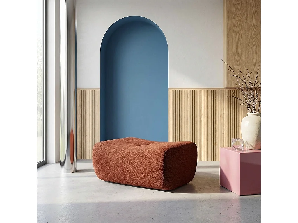 Poggiapiedi per poltrona sokol in bouclé testurizzato, terracotta