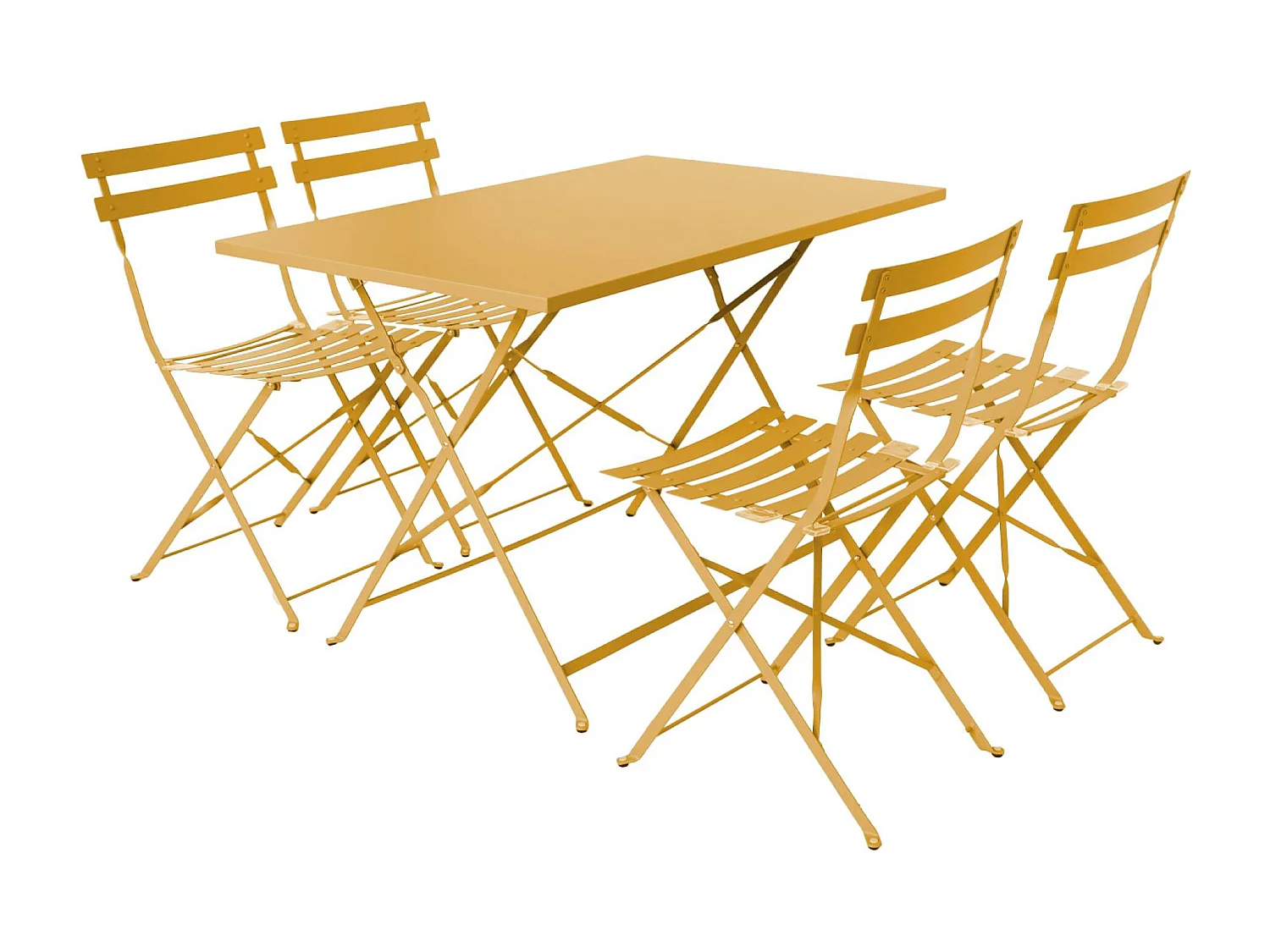 Table de jardin bistrot pliante métal + 4 assises 110 x 70cm. avec quatre chaises pliantes. acier thermolaqué