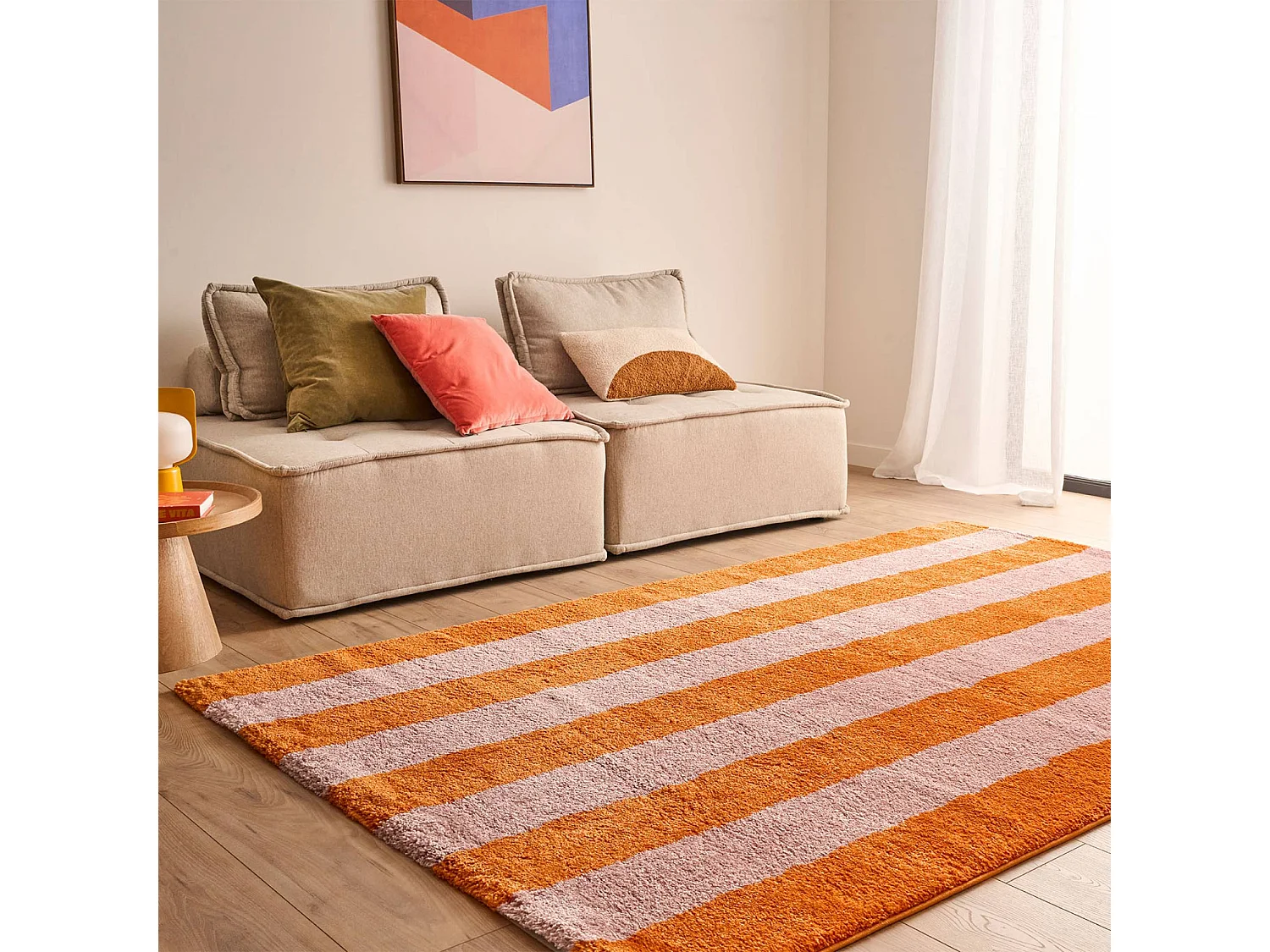 Tapis intérieur rayures orange et rose 120x160cm - Pablo
