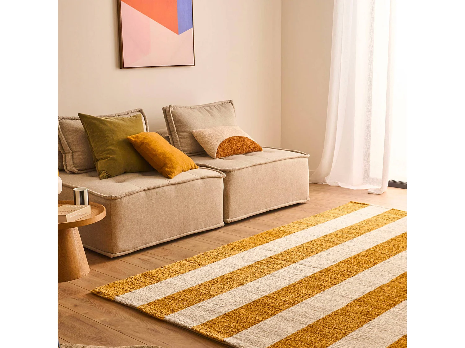 Tapis intérieur rayures ocre et blanc 160x230cm - Pablo
