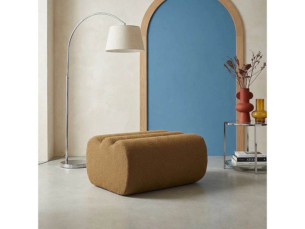Pouf. repose-pieds pour chauffeuse Nova bouclette texturée moutarde - Nova