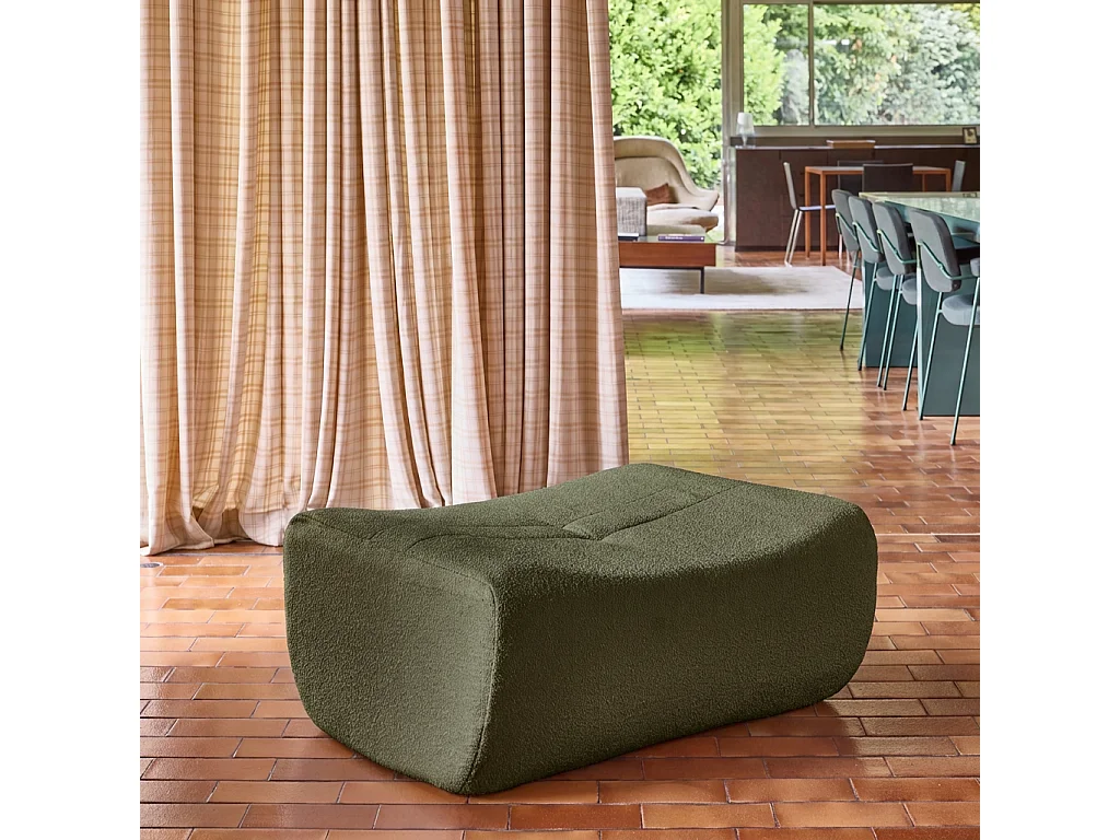 Poggiapiedi per poltrona sokol in bouclé testurizzato, verde kaki