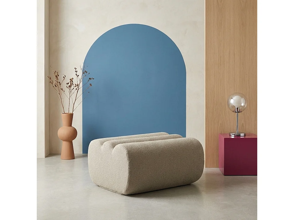 Pouf. repose-pieds pour chauffeuse Nova bouclette texturée beige - Nova