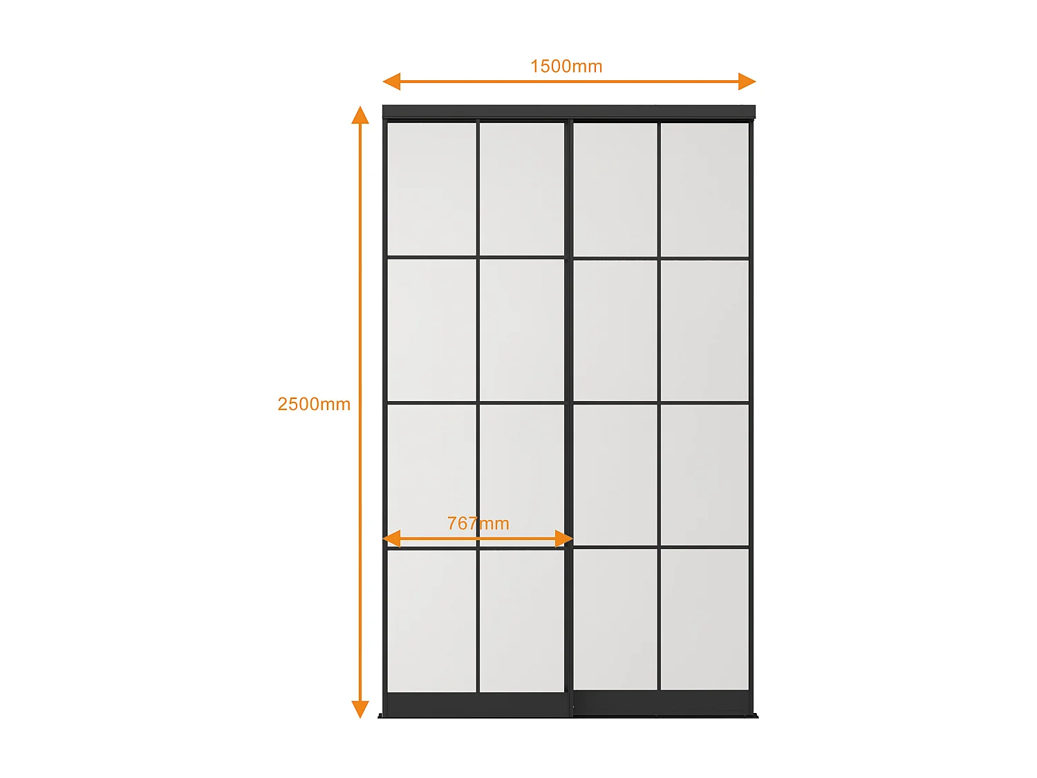 Portes de placard coulissantes en acier - Noir et verre trempé dépoli - H250 x L150 cm - ALEPA