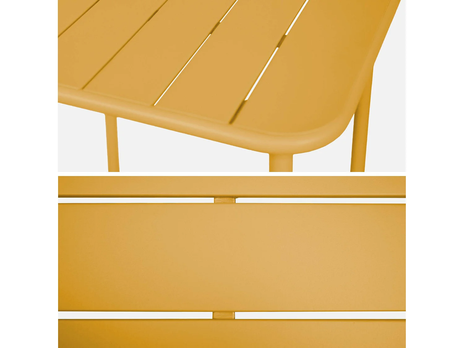 Table de jardin métal 2 places. ocre. Amelia. 70x70cm. traitement antirouille. lattes et bords arrondis