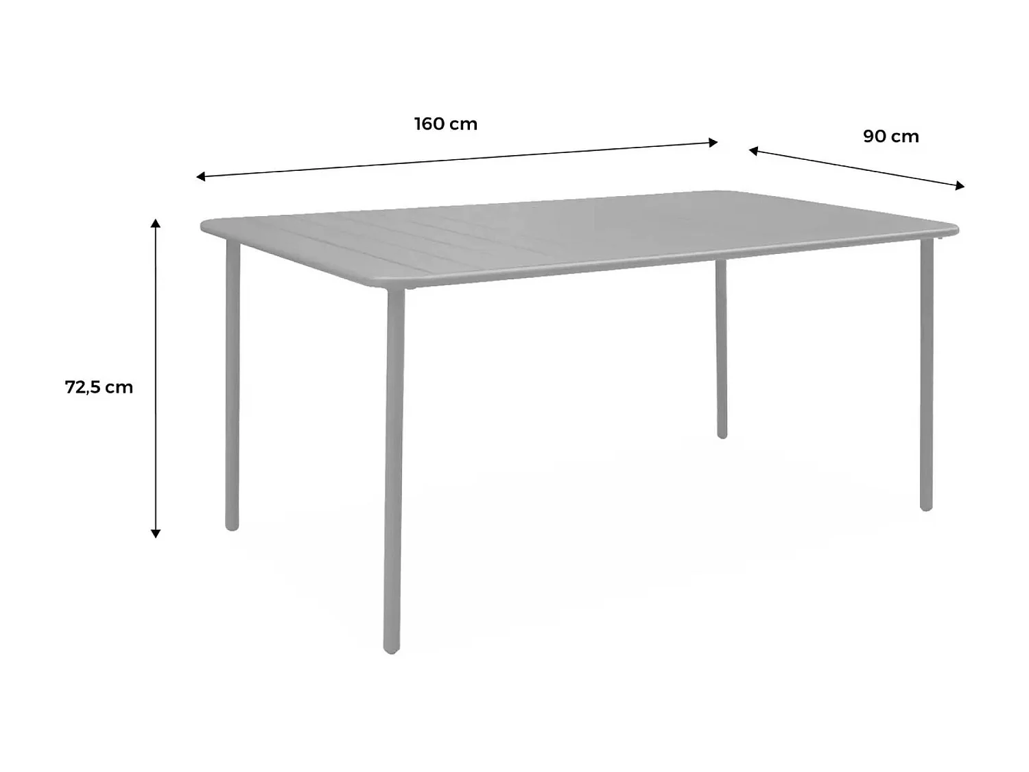 Table de jardin métal 6-8 places. bleu électrique. Amelia. 160x90x72.5cm