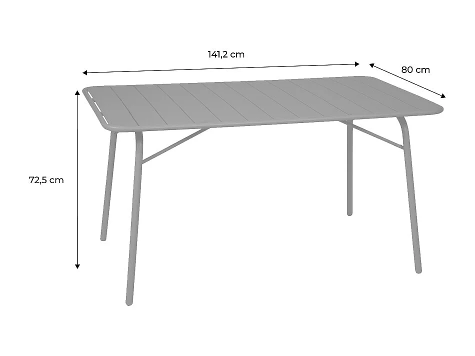 Table de jardin pliante métal 6 places. terre de sienne. Amelia. 140x80cm. traitement antirouille. lattes et bords arrondis