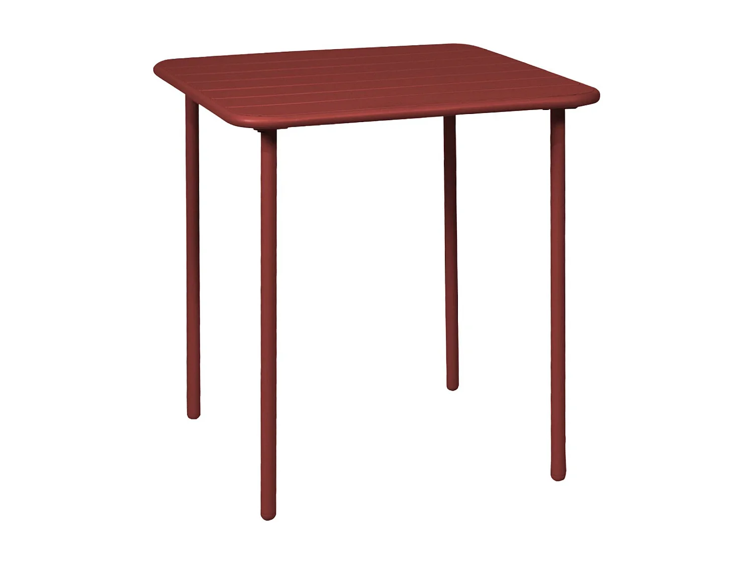 Table de jardin métal 2 places. terre de sienne. Amelia. 70x70cm. traitement antirouille. lattes et bords arrondis