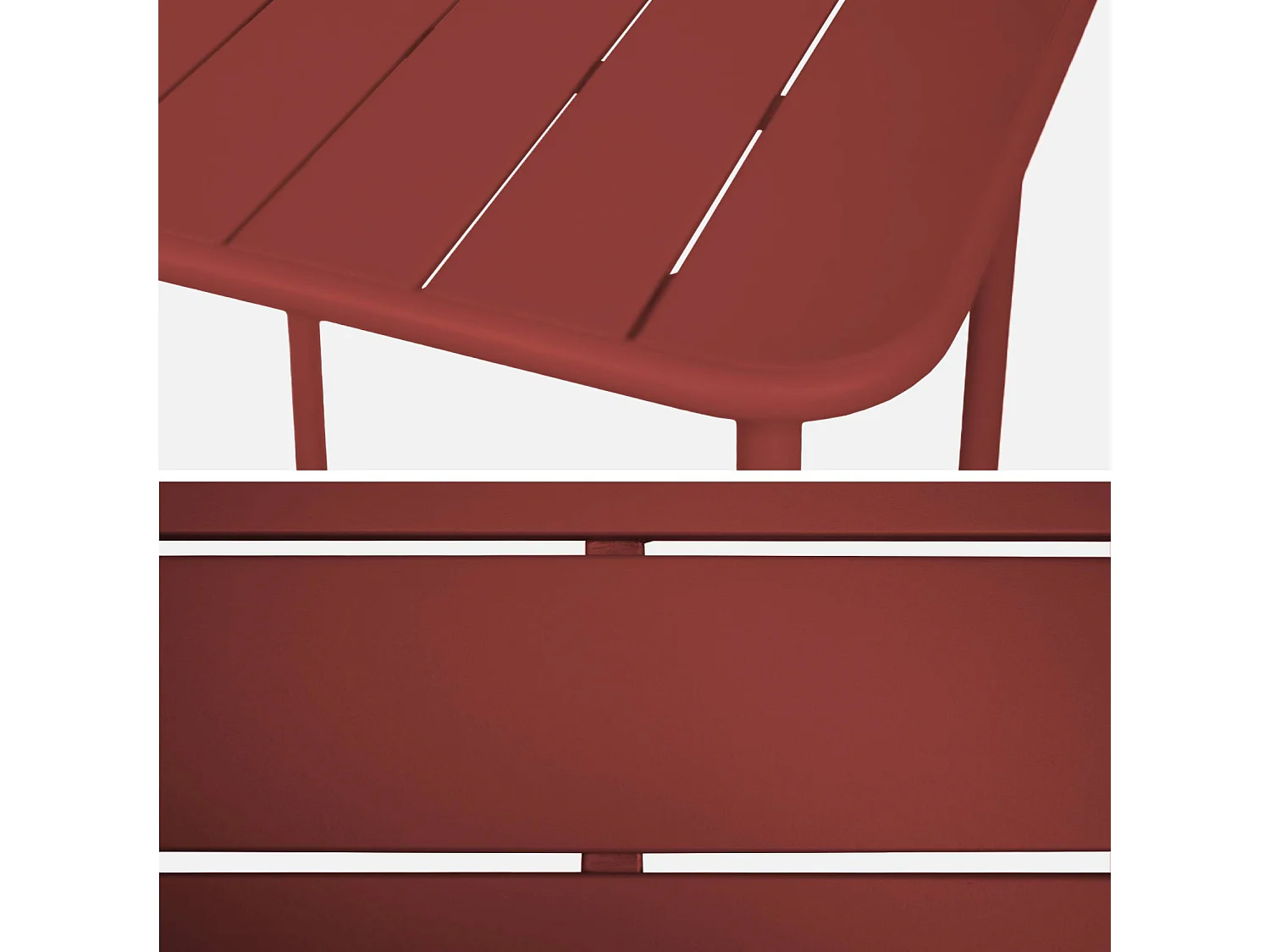 Table de jardin métal 2 places. terre de sienne. Amelia. 70x70cm. traitement antirouille. lattes et bords arrondis