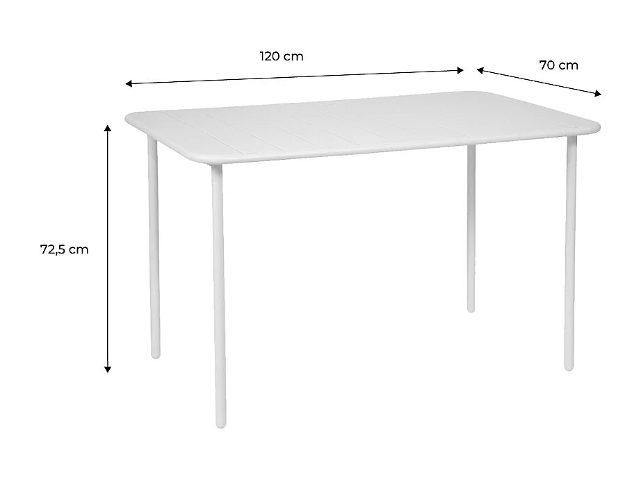 Table de jardin métal 4 places. ocre. Amelia. 120x70cm. traitement antirouille. lattes et bords arrondis
