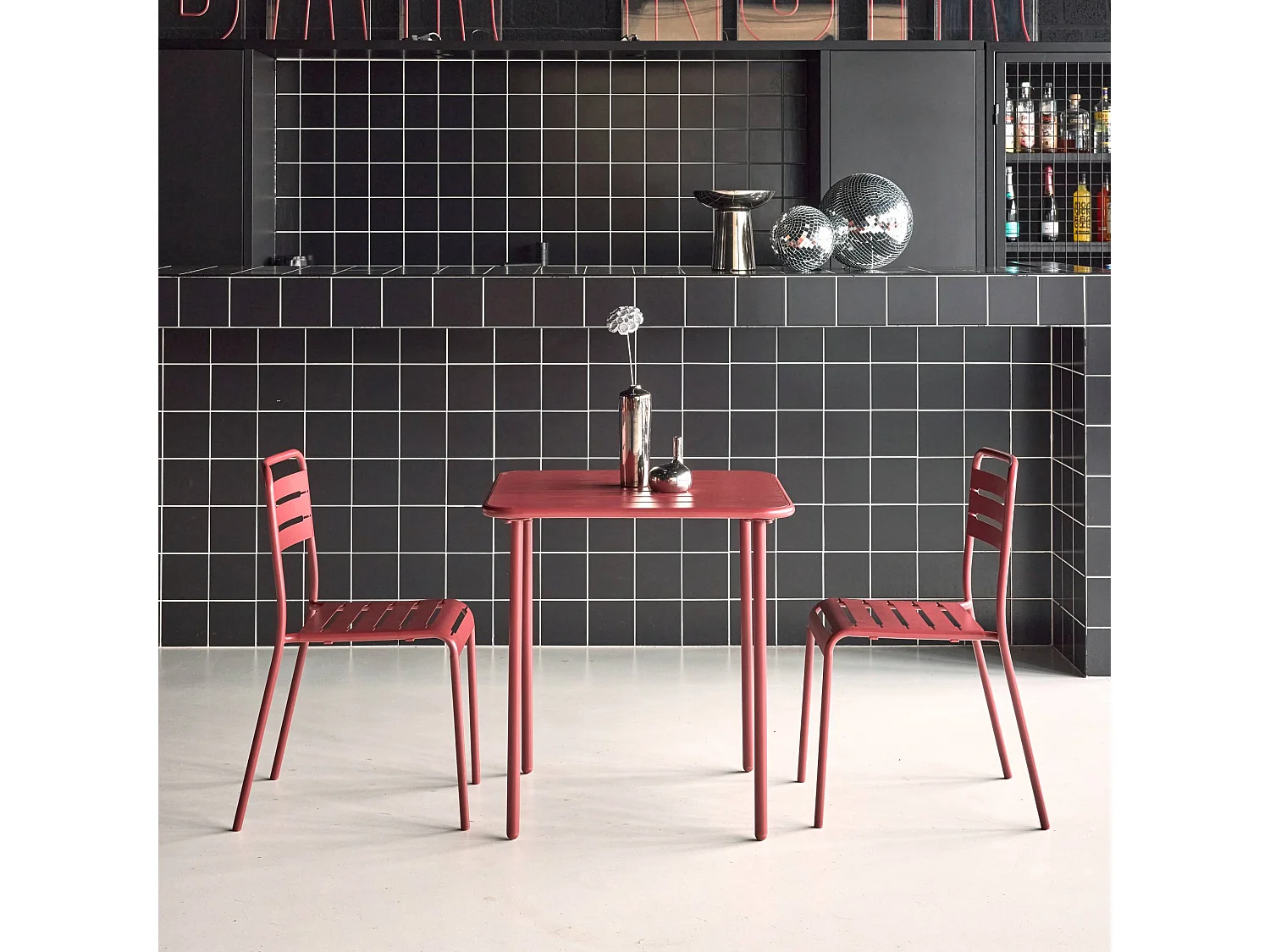 Set tavolo da giardino in acciaio con 2 sedie, 70cm, terra di siena