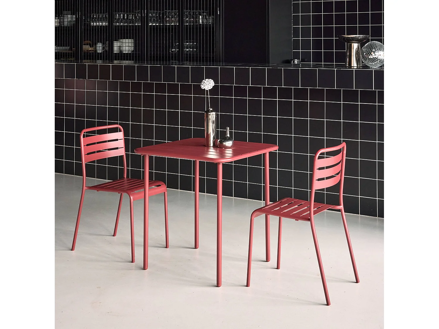 Set tavolo da giardino in acciaio con 2 sedie, 70cm, terra di siena