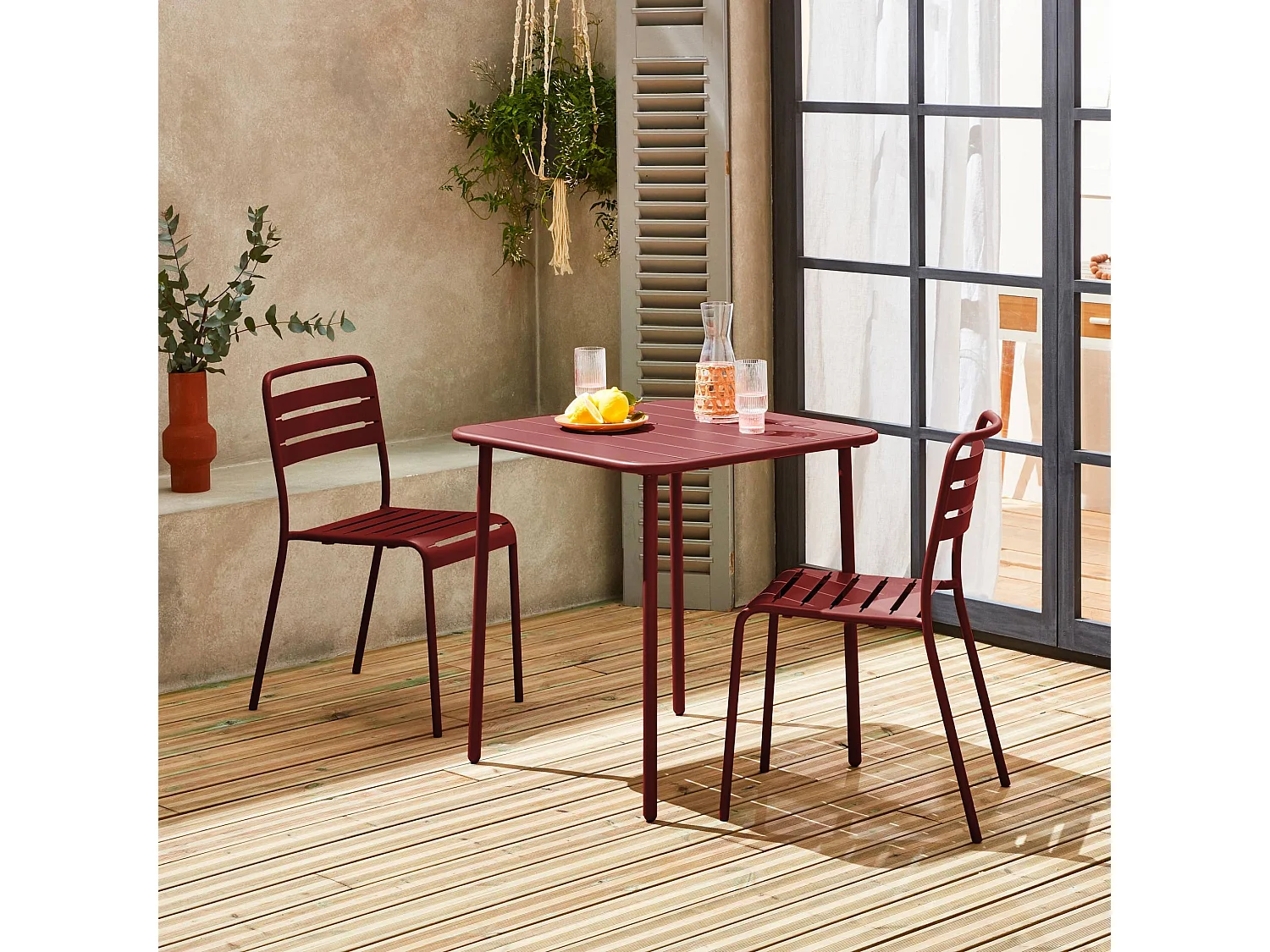 Set tavolo da giardino in acciaio con 2 sedie, 70cm, terra di siena