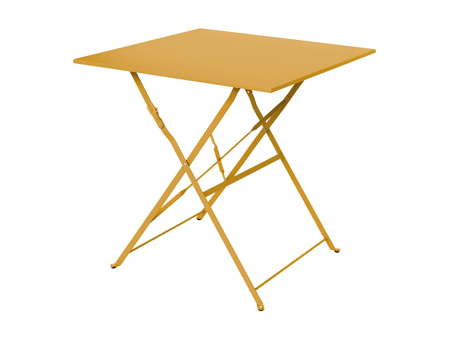 Table de jardin bistrot pliante métal + 2 assises ocre 70 x 70cm. acier thermolaqué