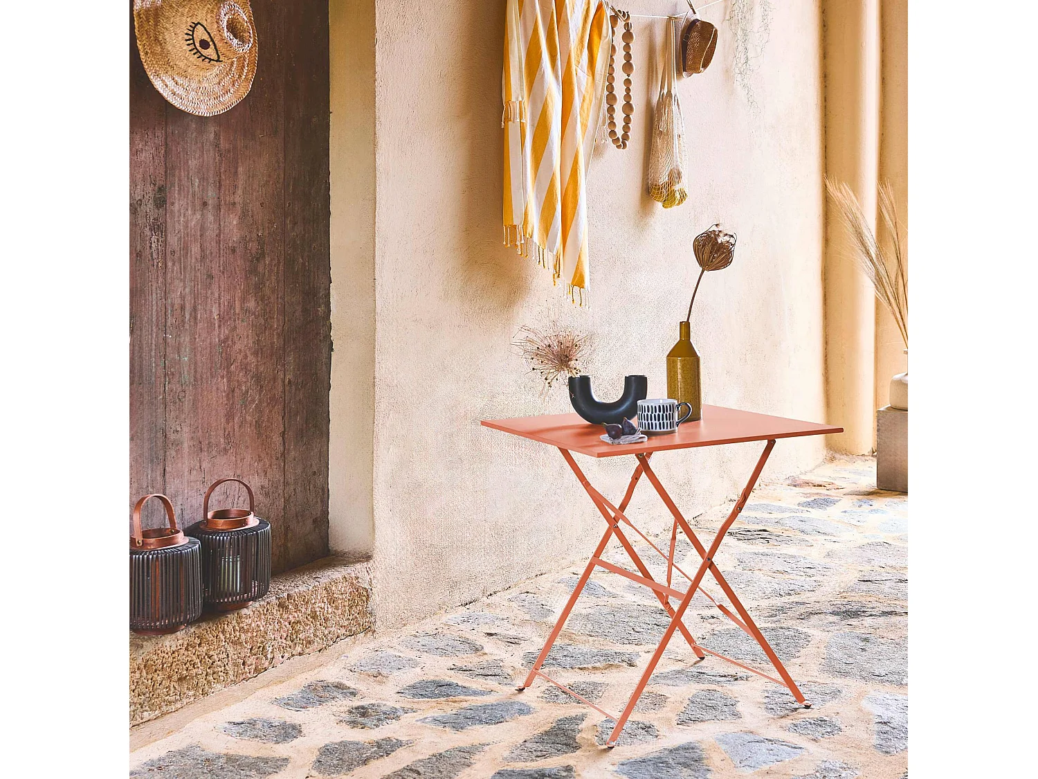 Set mesa de jardín bistró plegable de acero con 2 sillas, 70cm rosa