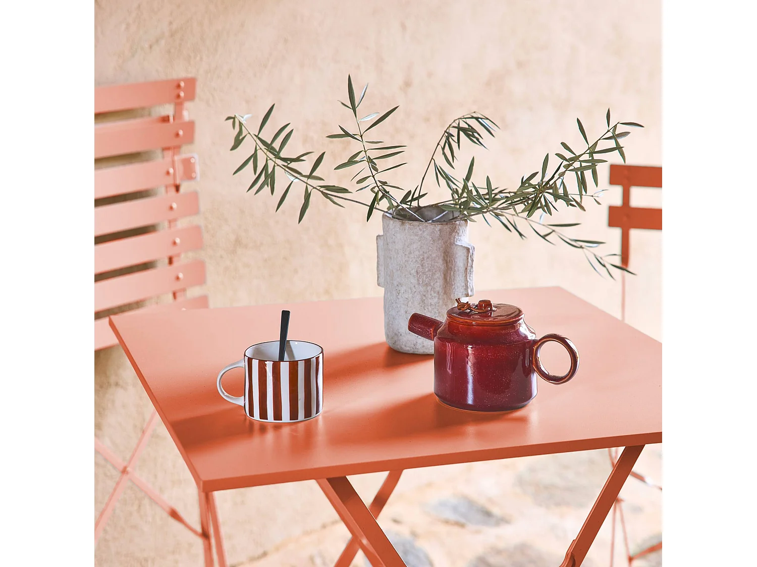 Set mesa de jardín bistró plegable de acero con 2 sillas, 70cm rosa