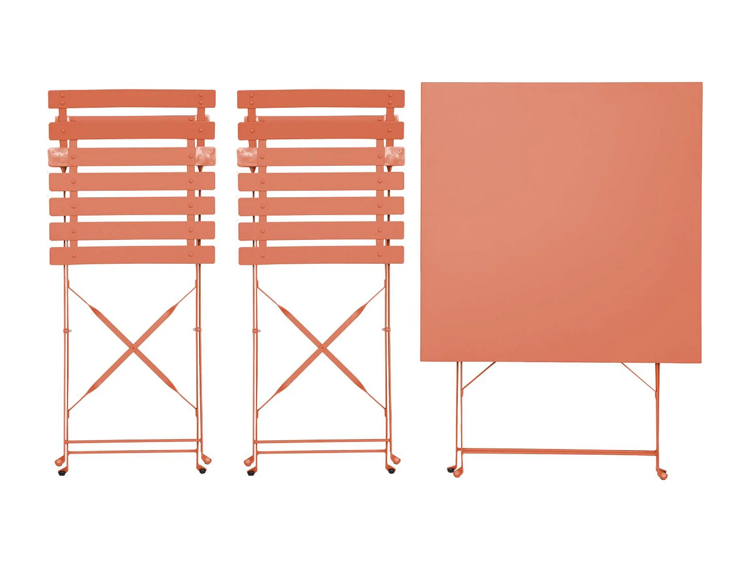 Set mesa de jardín bistró plegable de acero con 2 sillas, 70cm rosa