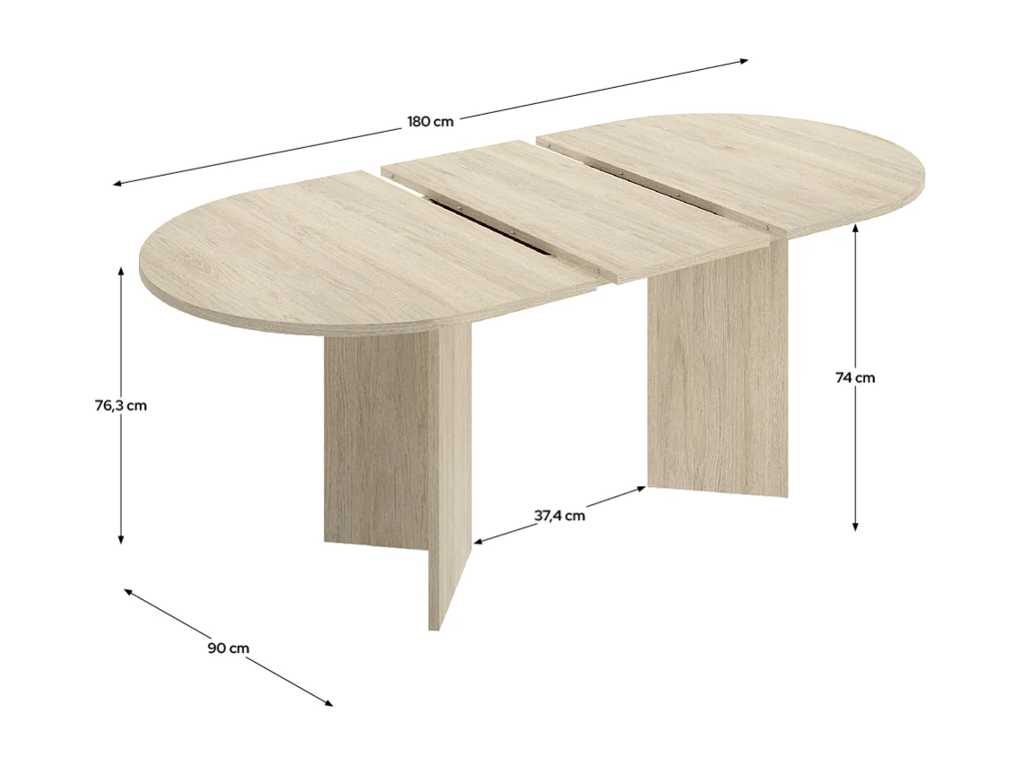Table à manger ovale extensible, coloris naturel - Hauteur 76,3 x Longueur 140-180 x Profondeur 90 cm