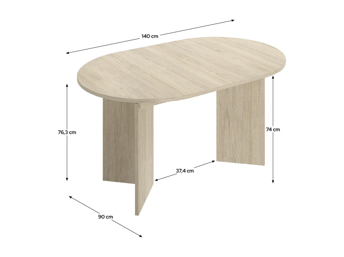 Table à manger ovale extensible, coloris naturel - Hauteur 76,3 x Longueur 140-180 x Profondeur 90 cm