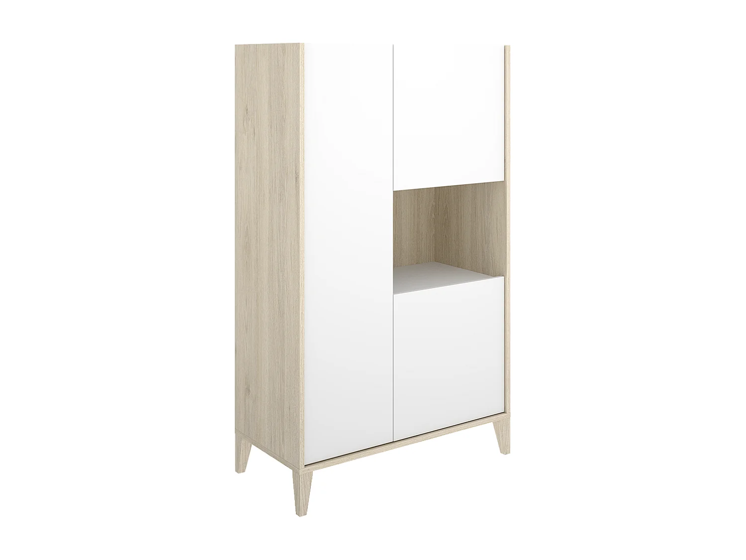 Buffet meuble de rangement à 3 portes et 1 niche, coloris naturel/blanc- Hauteur 137,5 x Longueur 81 x Profondeur 43 cm