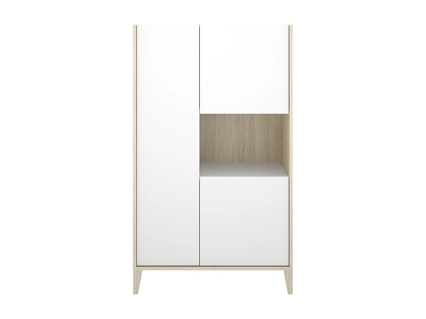 Buffet meuble de rangement à 3 portes et 1 niche, coloris naturel/blanc- Hauteur 137,5 x Longueur 81 x Profondeur 43 cm