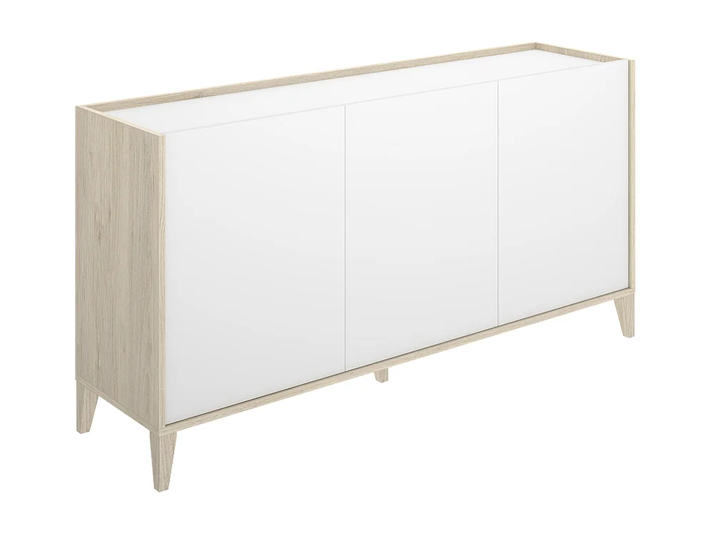 Buffet meuble de rangement à 3 portes,naturel/blanc - Hauteur 77,5 x Longueur 150 x Profondeur 40 cm