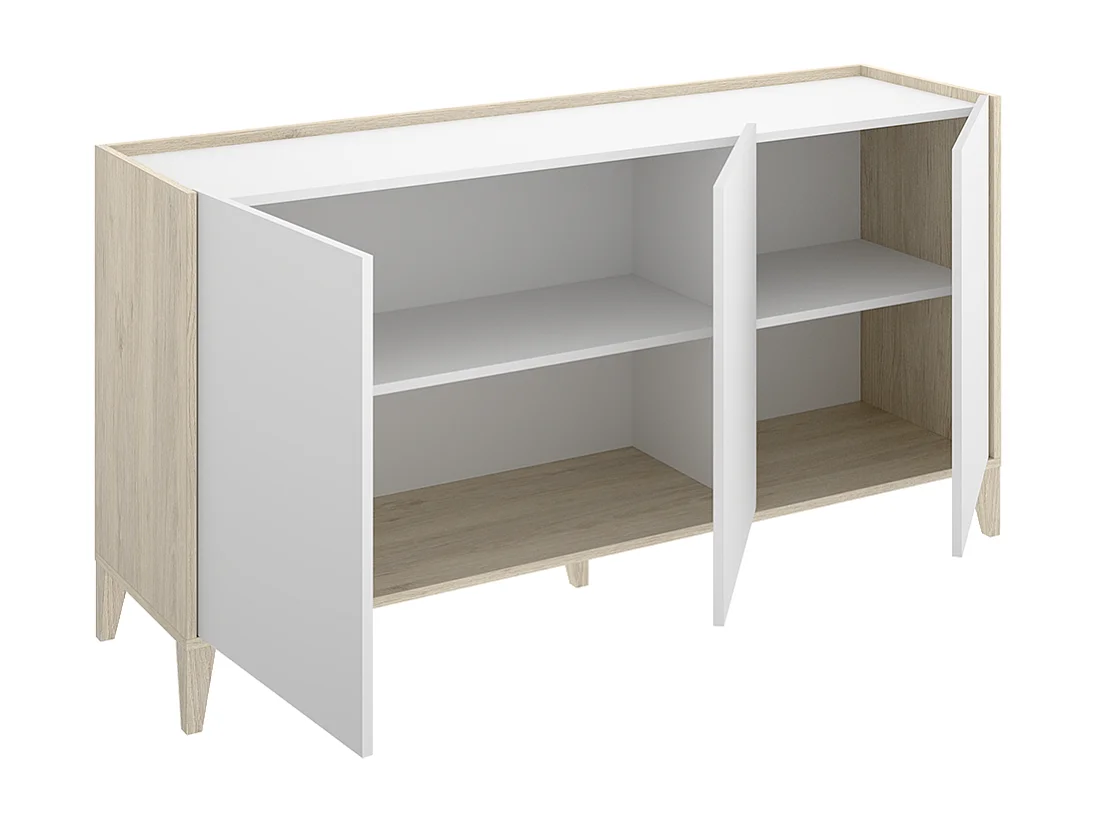Buffet meuble de rangement à 3 portes,naturel/blanc - Hauteur 77,5 x Longueur 150 x Profondeur 40 cm