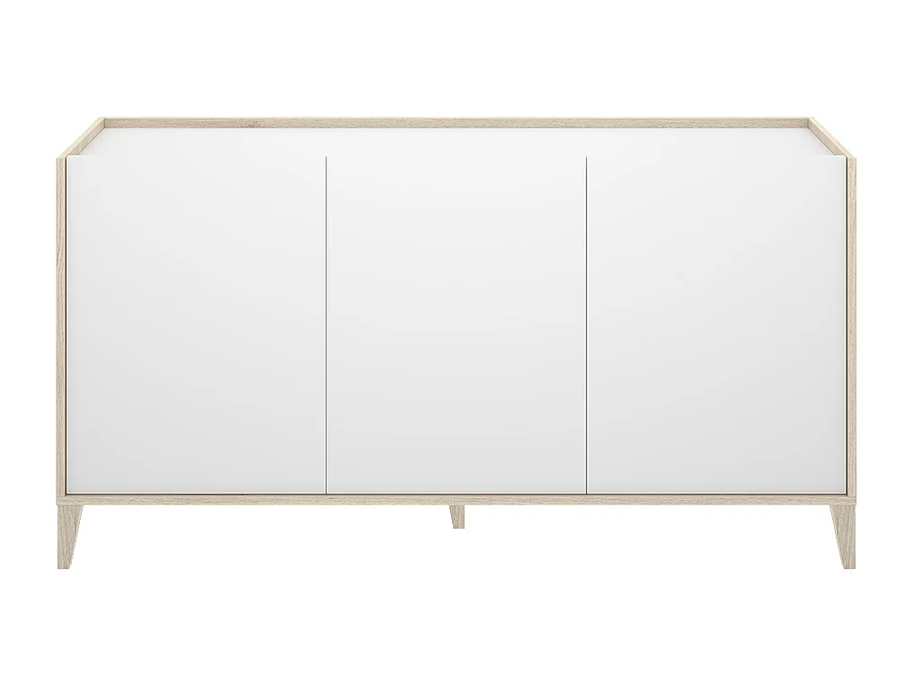 Buffet meuble de rangement à 3 portes,naturel/blanc - Hauteur 77,5 x Longueur 150 x Profondeur 40 cm