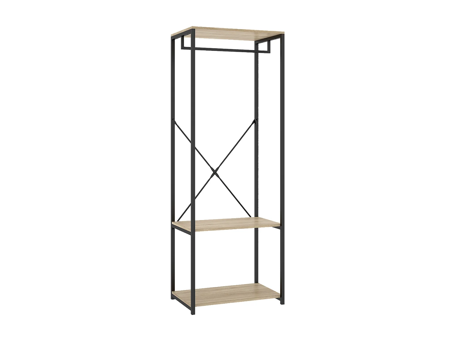 Portant à vêtements de structure métallique avec 2 étagères de rangement, coloris naturel/noir - Hauteur 167 x Longueur 60 x Profondeur 40,4 cm