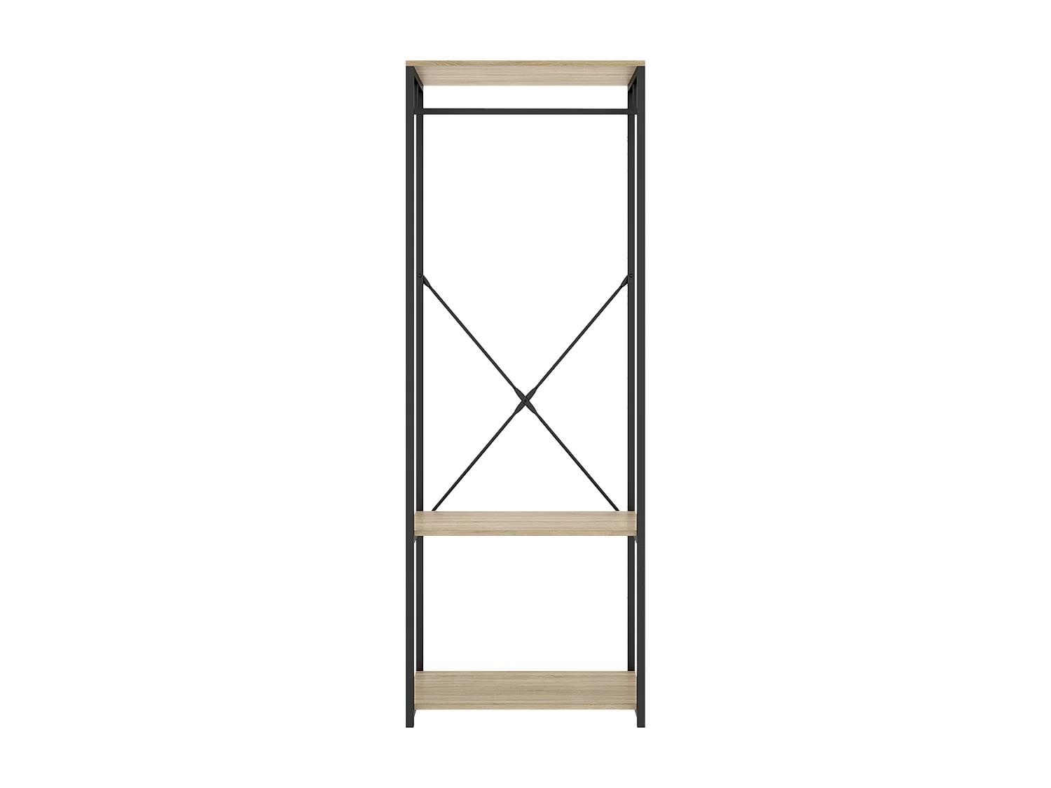 Portant à vêtements de structure métallique avec 2 étagères de rangement, coloris naturel/noir - Hauteur 167 x Longueur 60 x Profondeur 40,4 cm