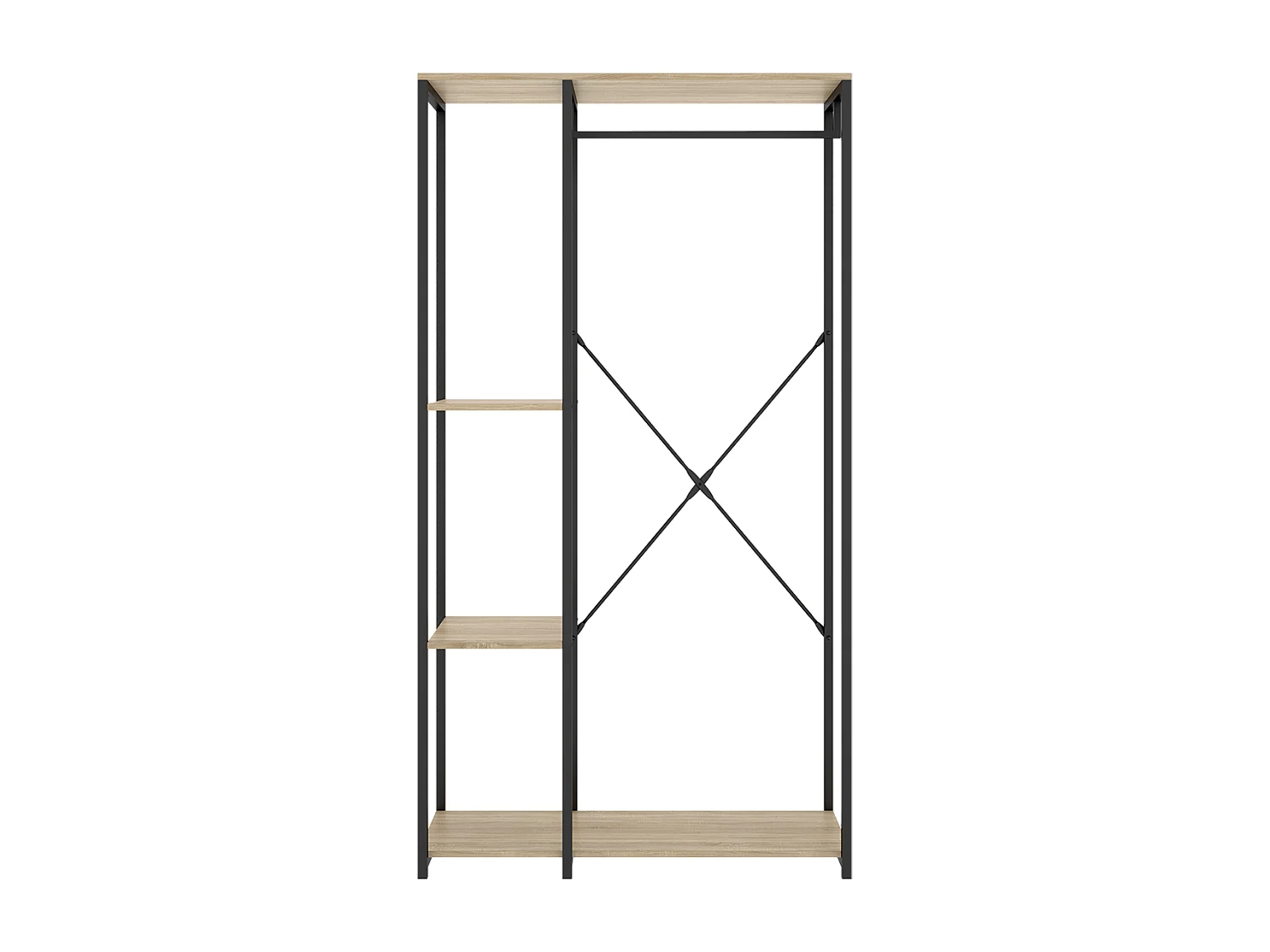 Portant à vêtements de structure métallique avec 3 étagères de rangement, coloris naturel/noir - Hauteur 167 x Longueur 90 x Profondeur 40,4 cm