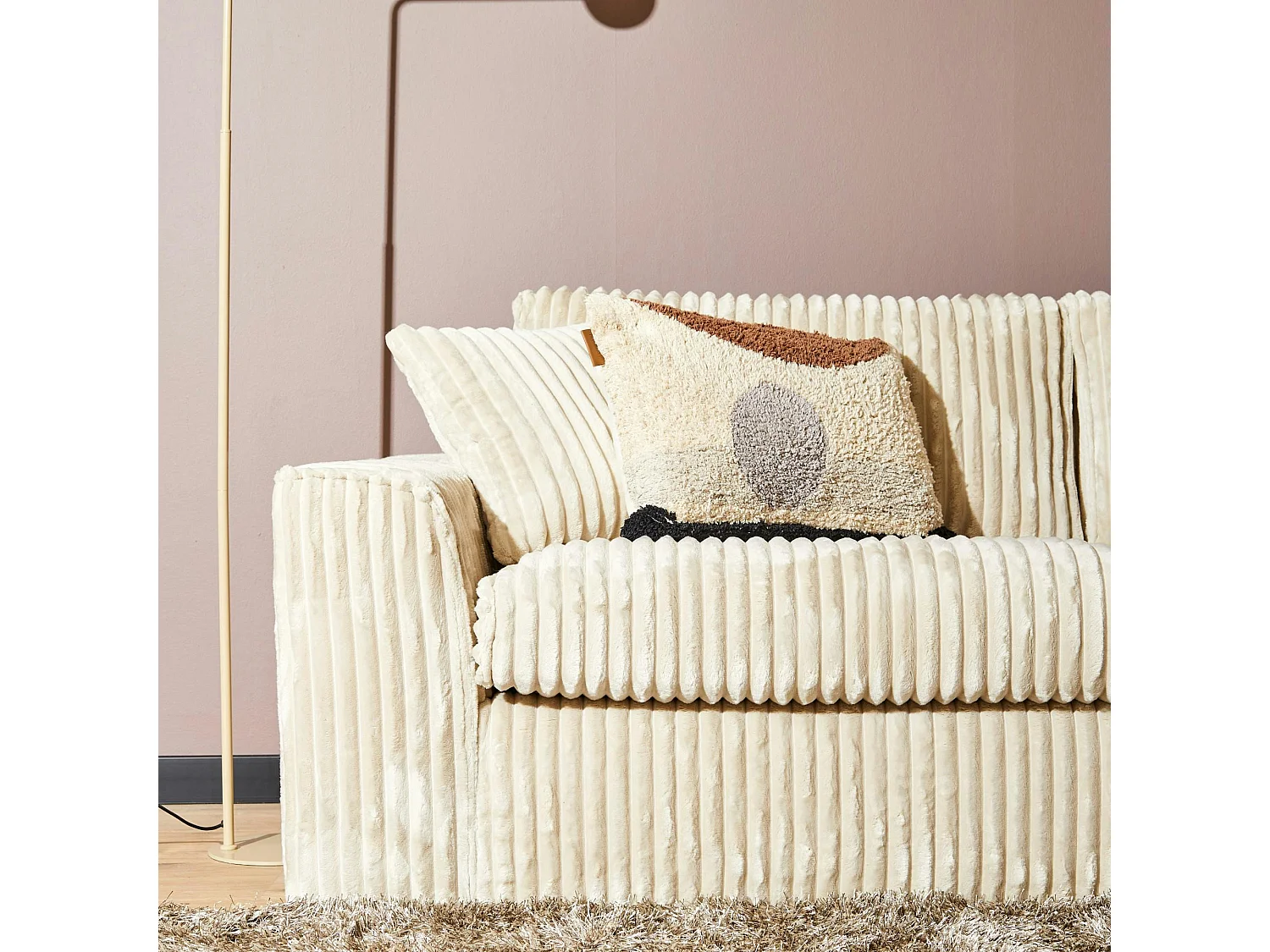 Canapé d'angle beige velours côtelé (côté droit fixe) RIVOLI