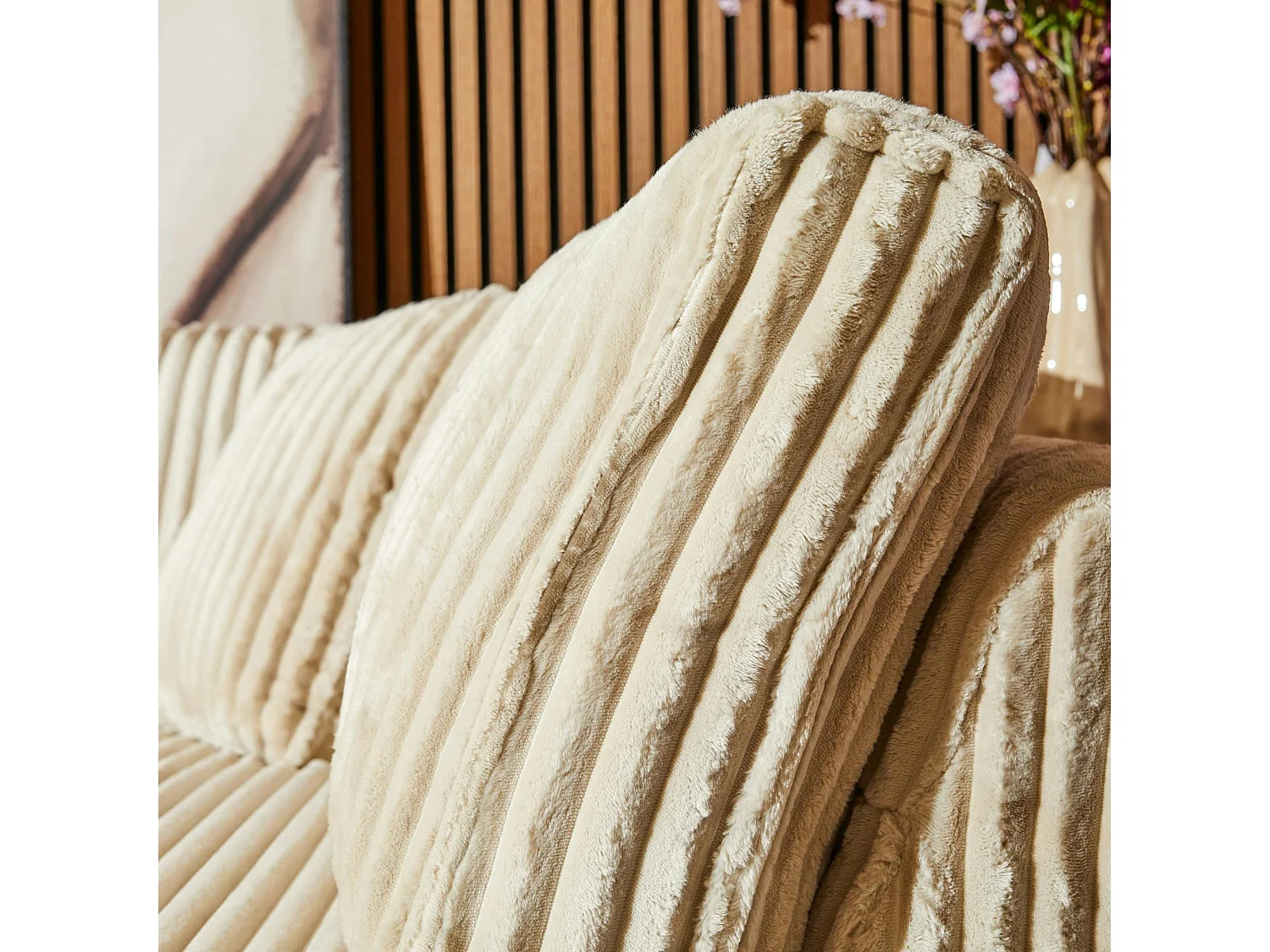 Canapé d'angle beige velours côtelé (côté droit fixe) RIVOLI