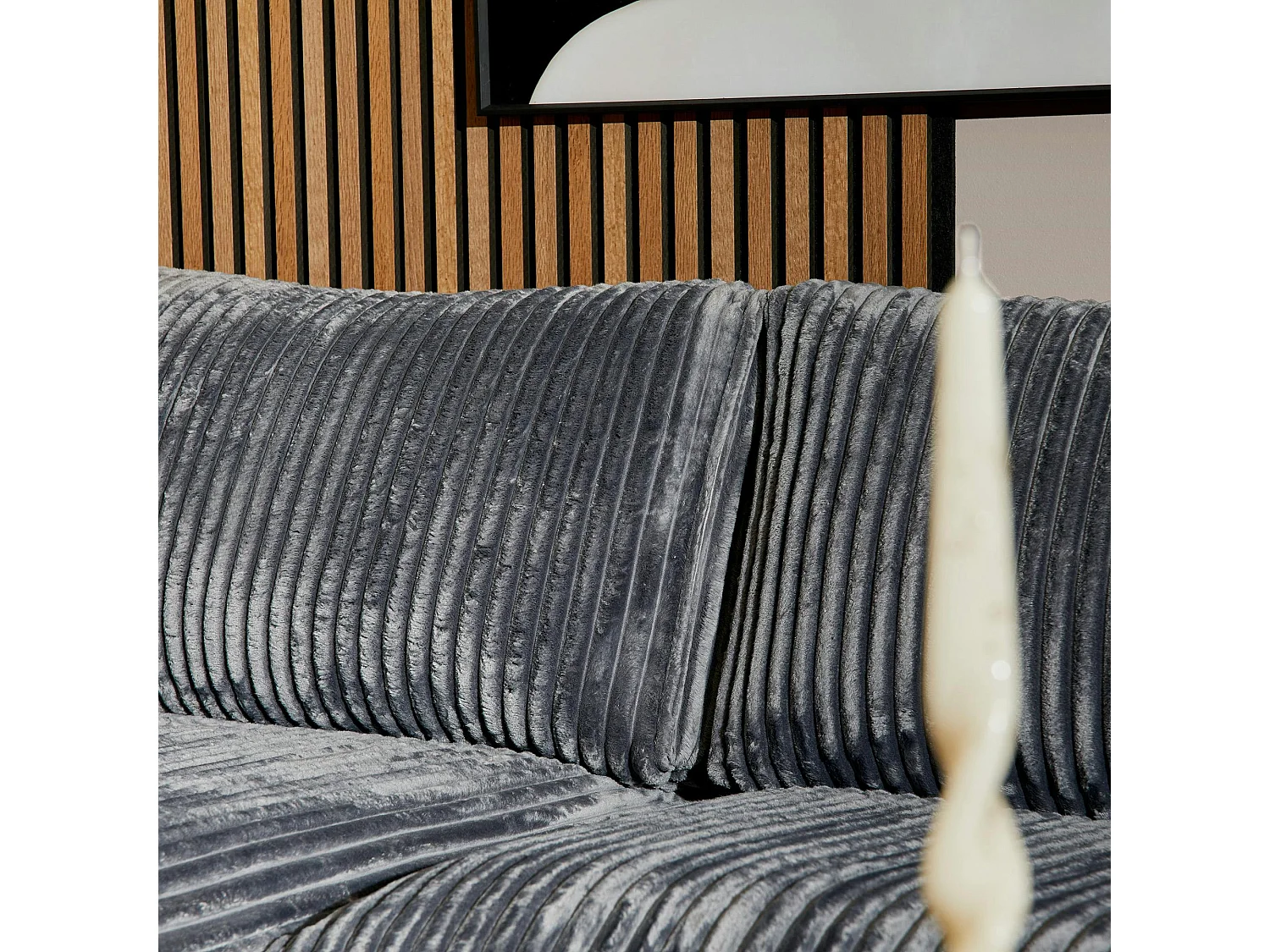 Canapé d'angle gris foncé velours côtelé (côté droit fixe) RIVOLI