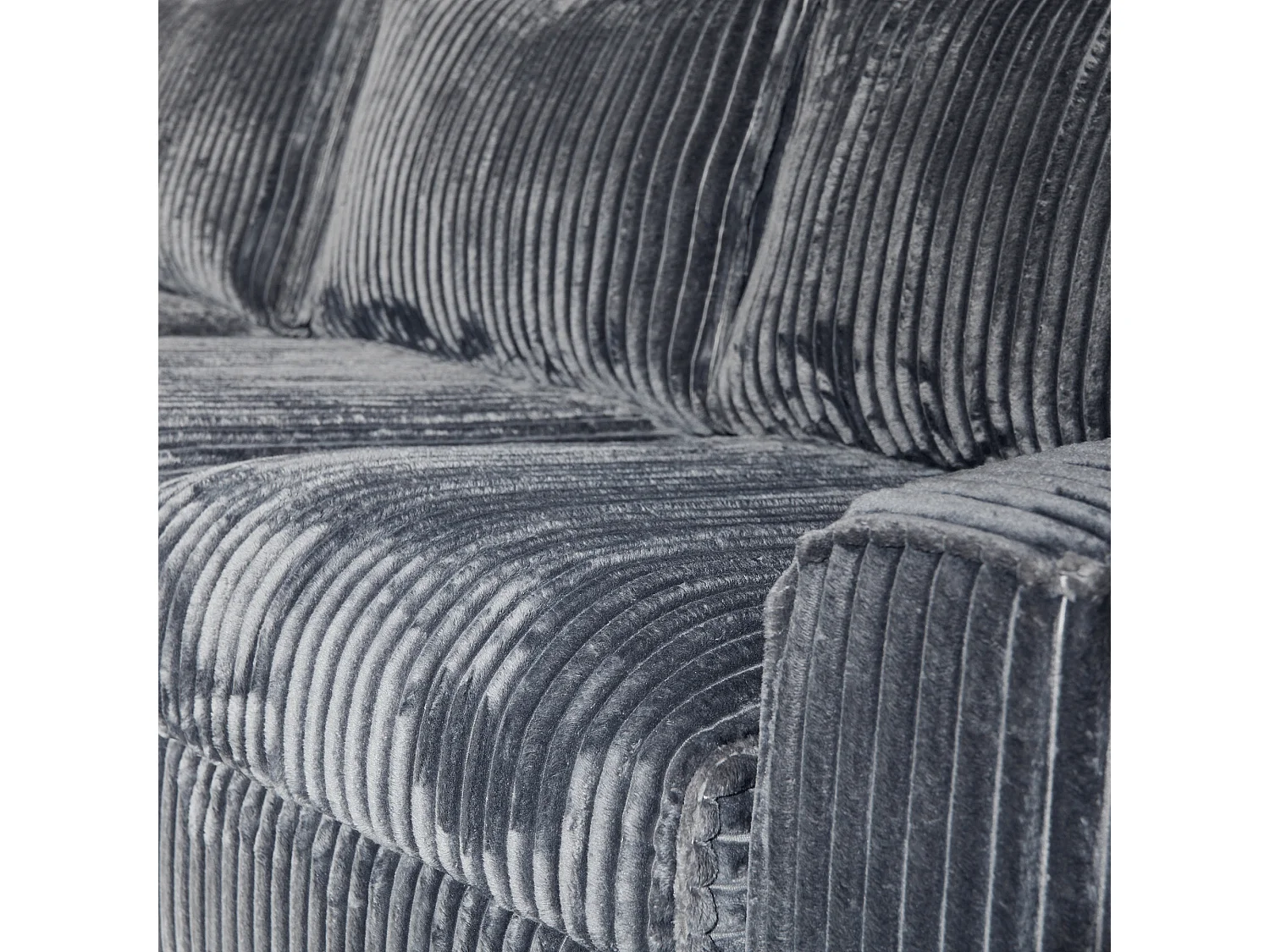 Canapé d'angle gris foncé velours côtelé (côté droit fixe) RIVOLI