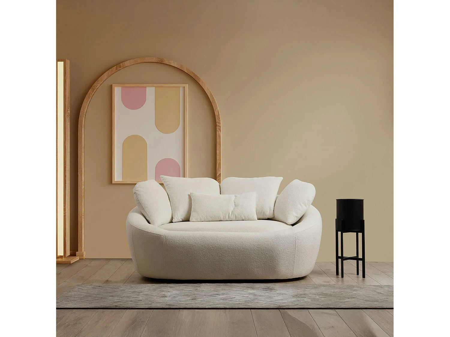 Canapé en bouclette blanc design organique 155 cm LUCCA