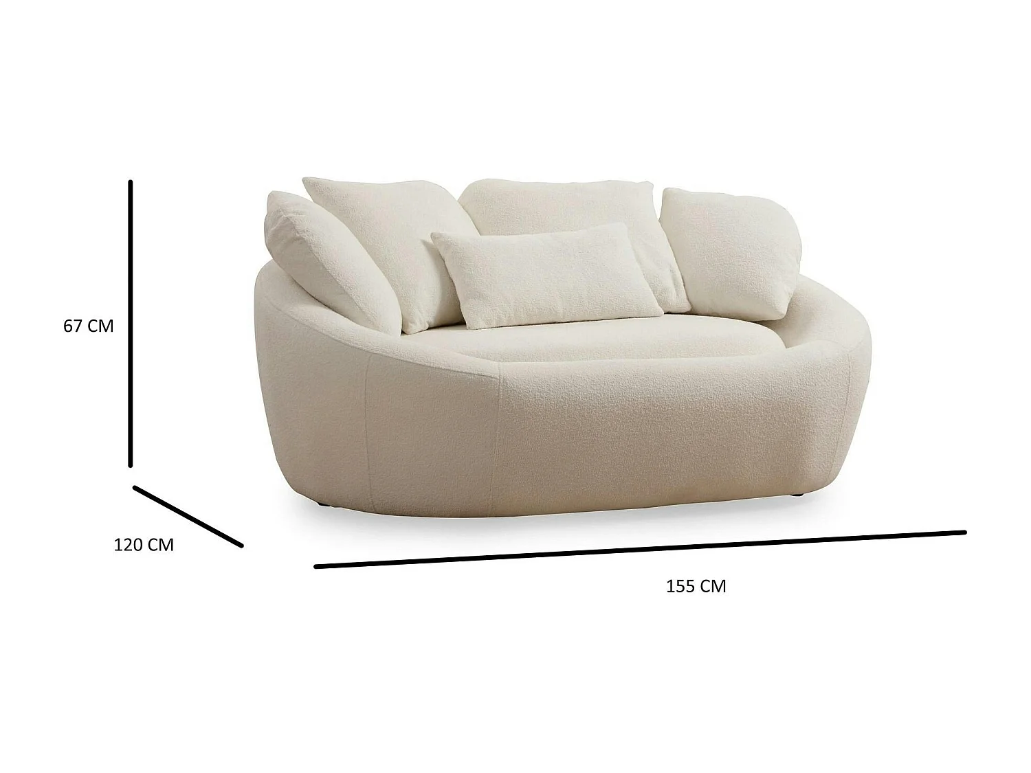 Canapé en bouclette blanc design organique 155 cm LUCCA