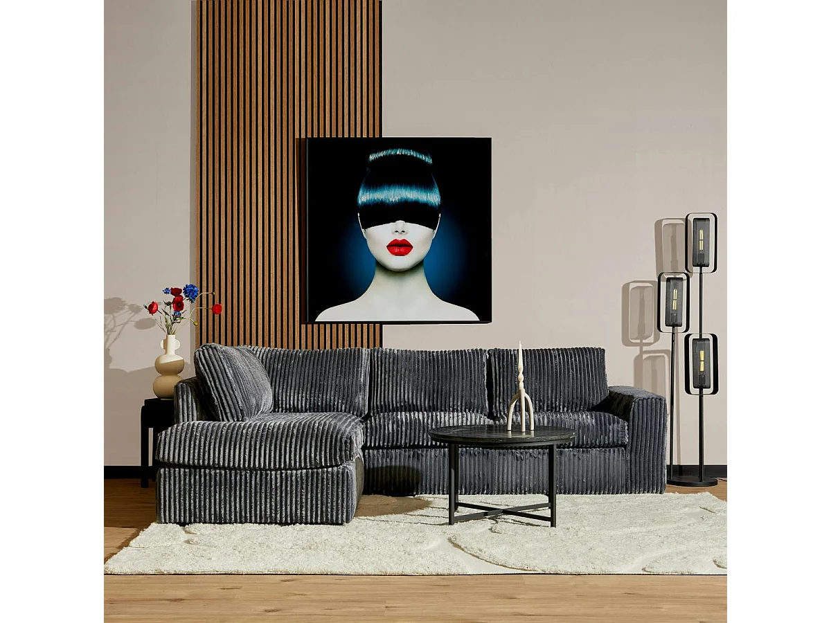 Canapé d'angle gris foncé velours côtelé (côté gauche fixe) RIVOLI