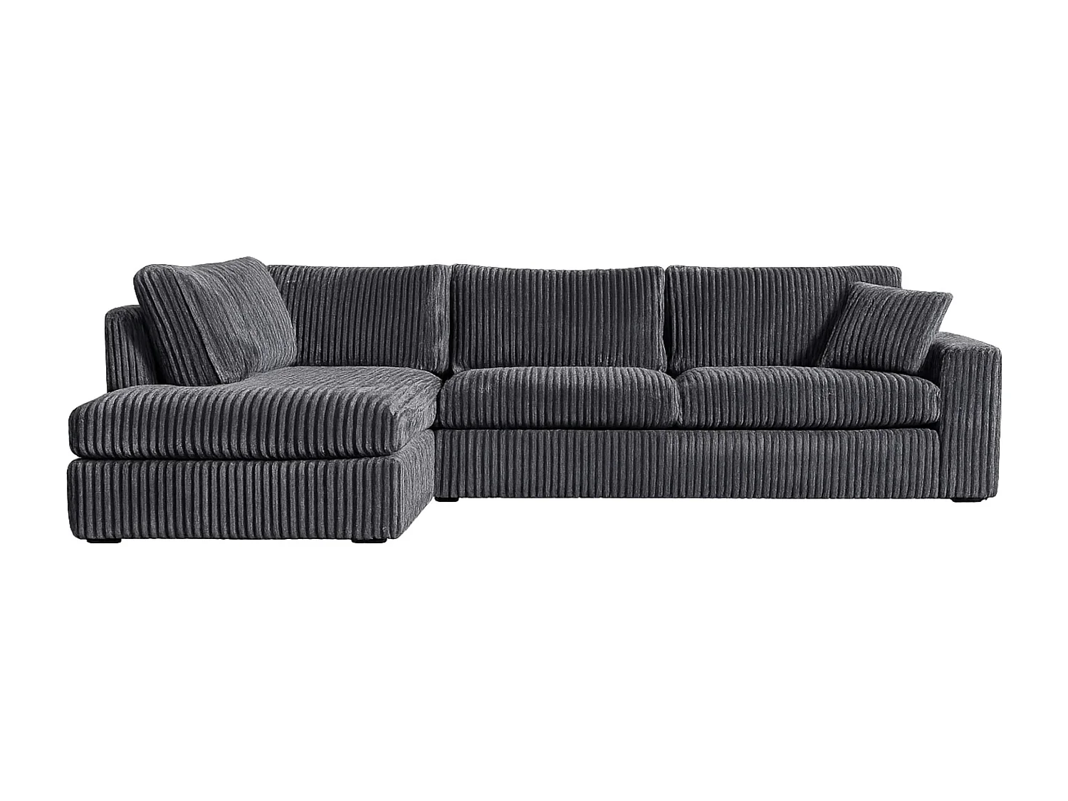 Canapé d'angle gris foncé velours côtelé (côté gauche fixe) RIVOLI