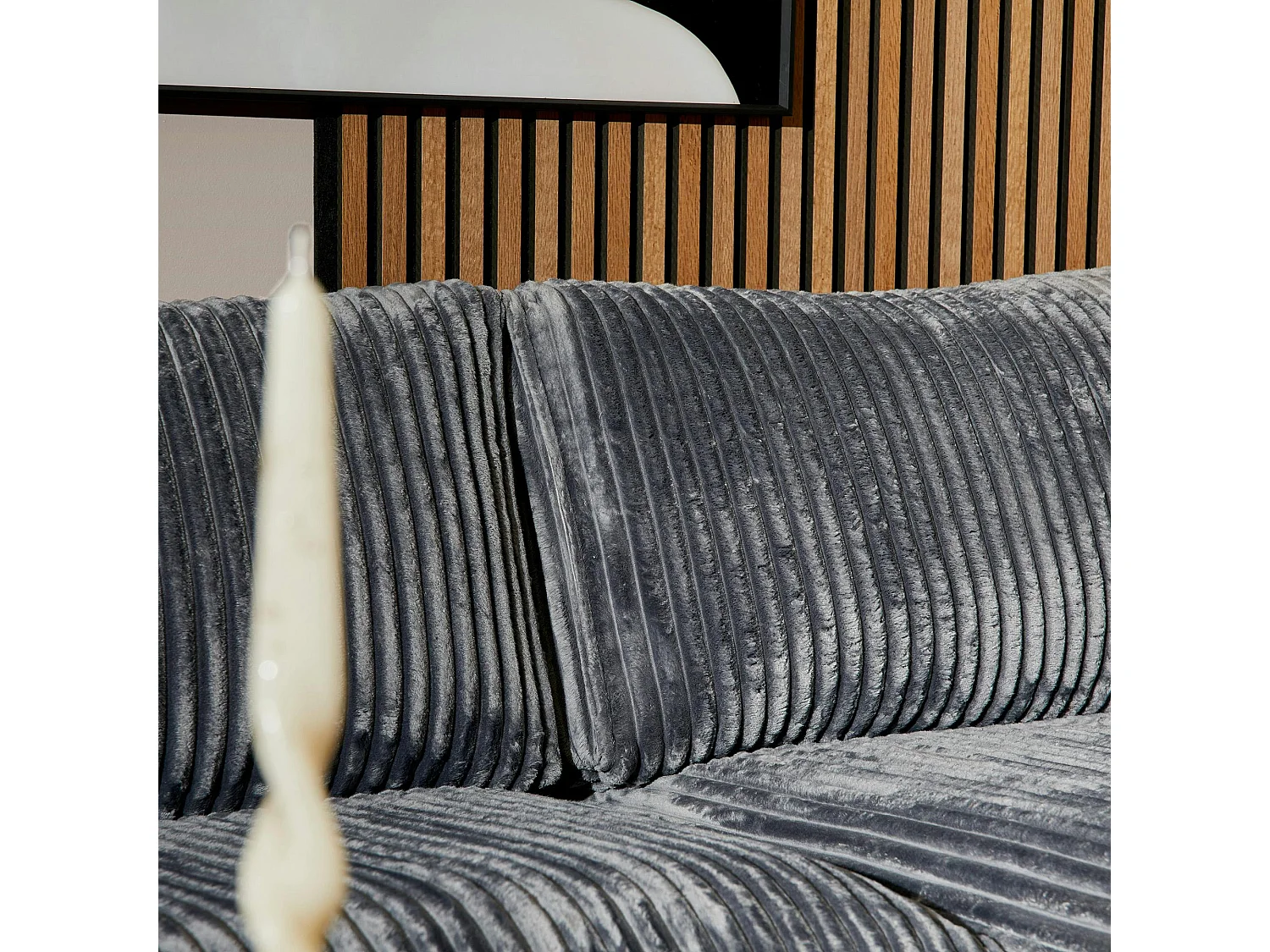 Canapé d'angle gris foncé velours côtelé (côté gauche fixe) RIVOLI