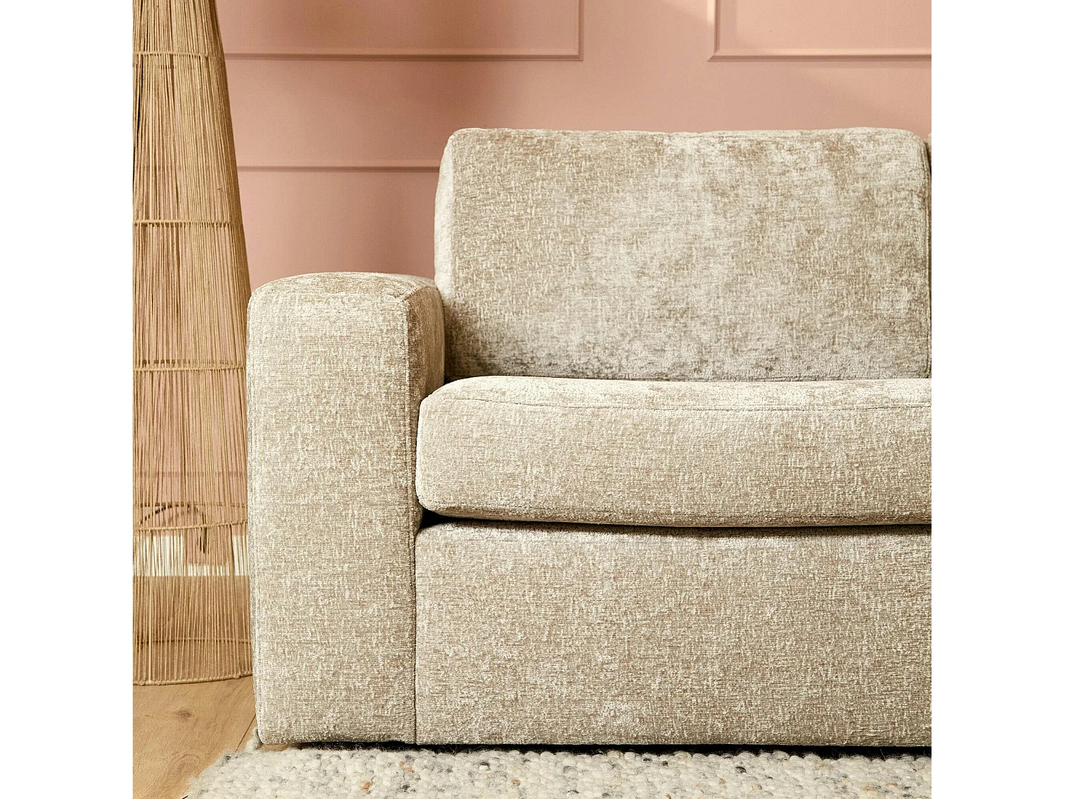 Canapé d'angle beige tissu doux (côté droit fixe) RIVOLI