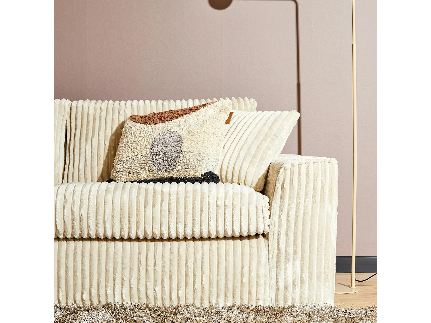 Canapé d'angle beige velours côtelé (côté gauche fixe) RIVOLI