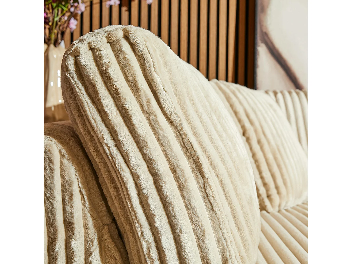 Canapé d'angle beige velours côtelé (côté gauche fixe) RIVOLI