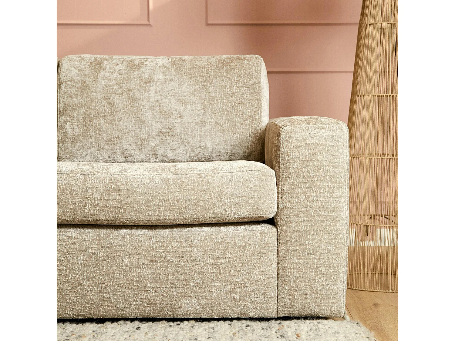 Canapé d'angle beige tissu doux (côté gauche fixe) RIVOLI