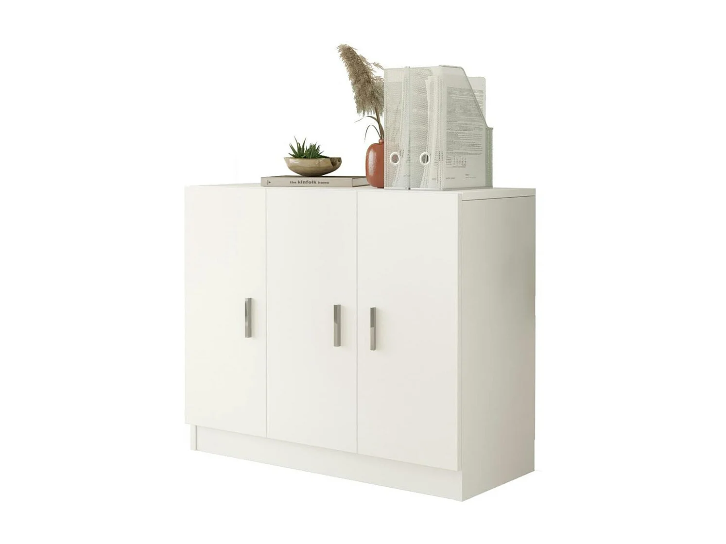 Meuble de rangement bureau blanc 3 portes avec étagères MARFA