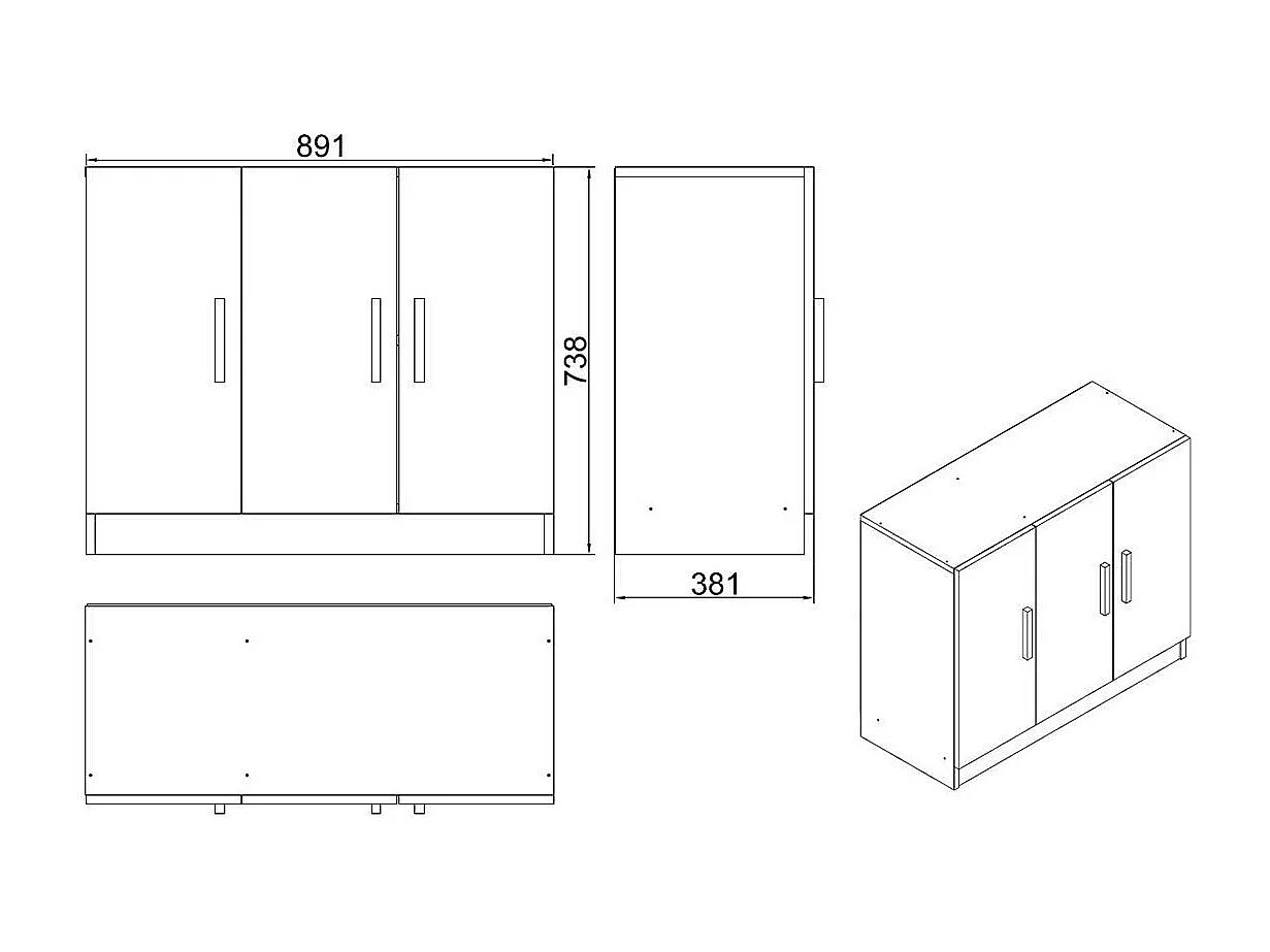 Meuble de rangement bureau blanc 3 portes avec étagères MARFA