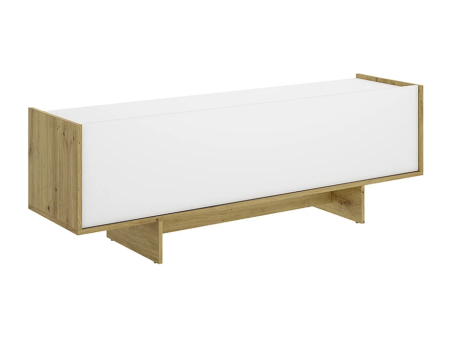 Meuble TV bas avec 1 porte abattante, coloris chêne sonoma/blanc - Hauteur 49,6 x Longueur 150 x Profondeur 30 cm