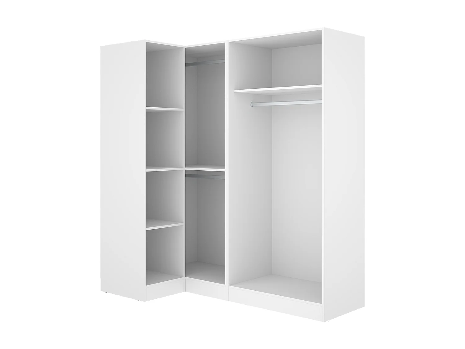 Armoire d'angle placard de rangement à 4 portes battantes, coloris Blanc - Hauteur 184 x Longueur 173,5 x Profondeur 90,5 cm
