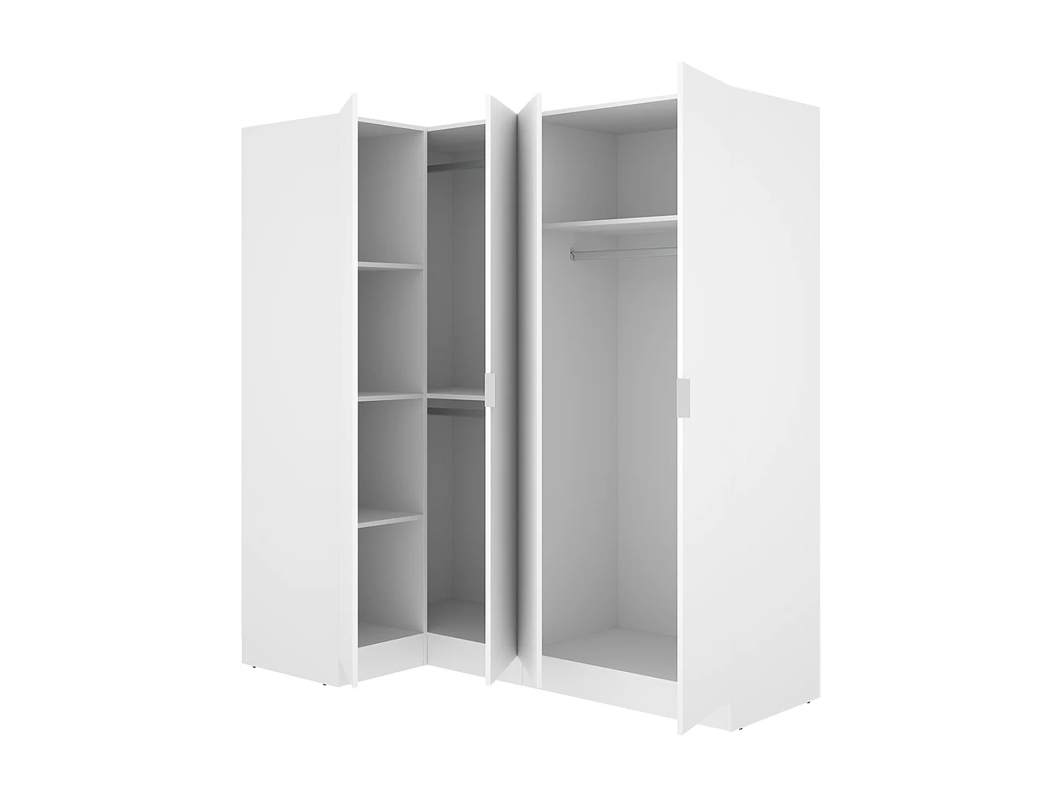 Armoire d'angle placard de rangement à 4 portes battantes, coloris Blanc - Hauteur 184 x Longueur 173,5 x Profondeur 90,5 cm