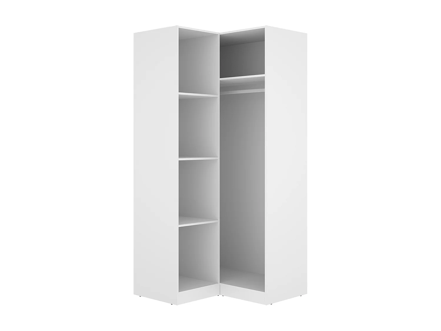 Armoire d'angle placard de rangement à 2 portes battantes, coloris blanc - Hauteur 203,5 x Longueur 95 x Profondeur 97 cm